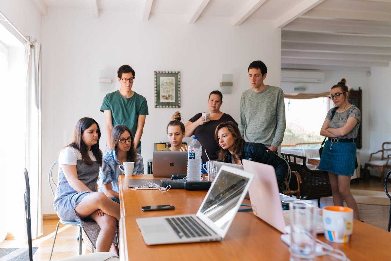 Diverse team collaborating on creative project